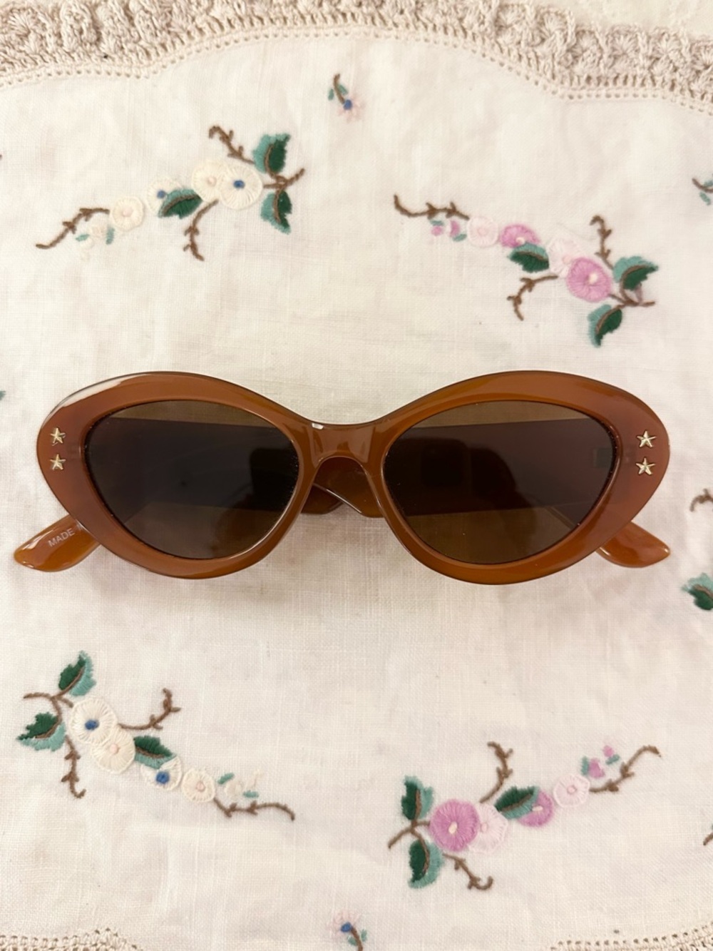 Free People Brown Cat Eye Sunglasses with Star Details